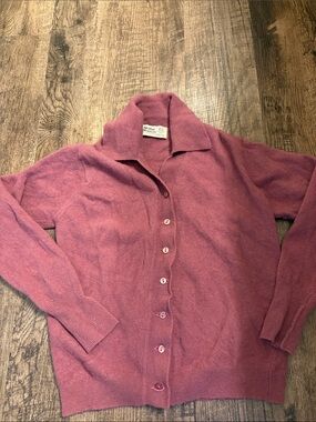 Scotland Wool Collared Button-Up Sweater Cardigan in Dusty Rose Mauve Wildberry